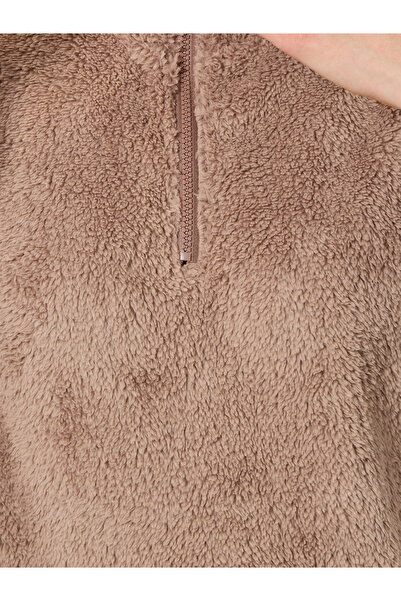 Styli Beige Fleece Quarter Zip Sweatshirt