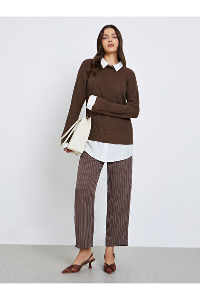 Styli Brown Knitted Sweater with Shirt