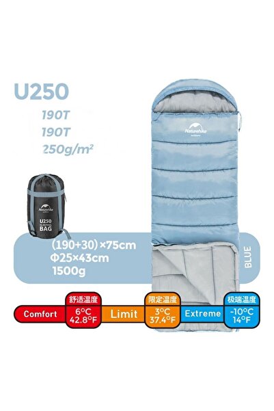 Naturehike U250 Envelope Style Hooded Sleeping Bag -10 ° C-Brown - Left