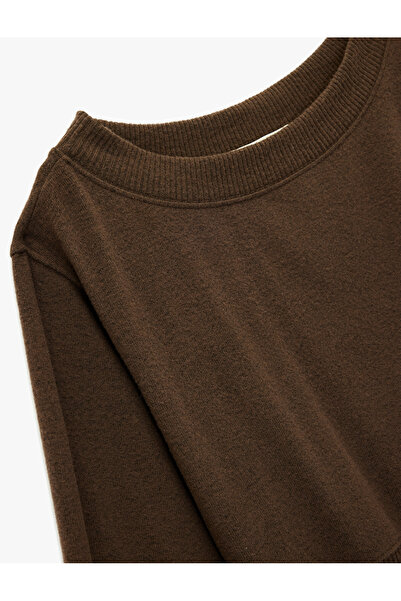 Koton Viscose Blend Boat Neck Off-The-Shoulder Long Sleeve T-Shirt