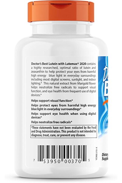 Doctor's Best Lutein Featuring Lutemax, Non-GMO, Gluten Free, Eye Health, 20 mg, 180 Softgels