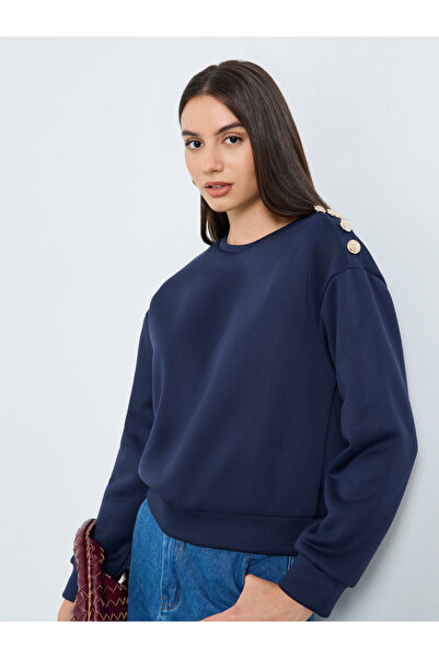 Styli Navy Blue Regular Fit Sweatshirt with Shoulder Buttons