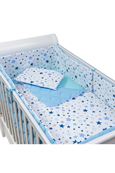 Kidizi Set de lenjerie de pat matlasat Milky Way, 5 piese (pernă, pilotă mică, bară de protecție, cearșaf cu elastic)