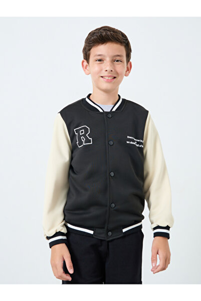 Styli Teens Black Color Block Bomber Jacket