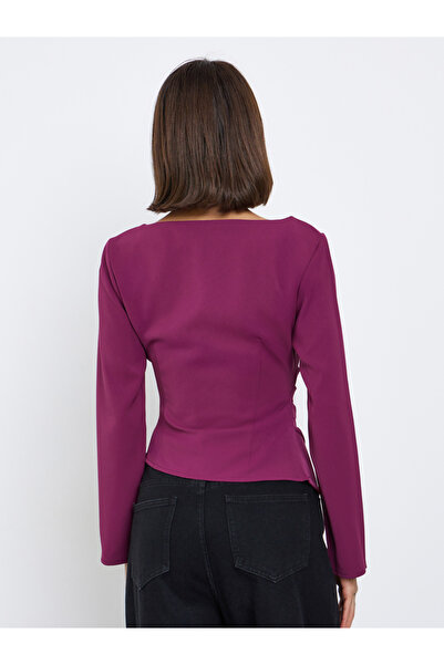 Styli Burgundy Long Sleeve Blouse