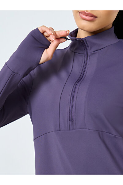 Styli Half Zip Up Multi Panel Seam Long Sleeve Top and Reflector Stripe Calf Mesh 7/8 Leggings Set