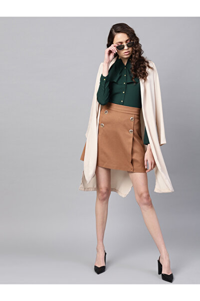 Sassafras By Styli Women Green Solid Ruffle Trim Slim Fit Shirt