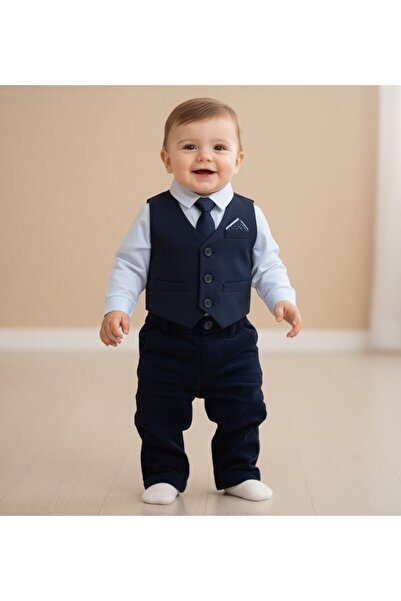 Cassiope Baby Navy Blue Baby Boy Suit Vest-Tie-Pants-Shirt