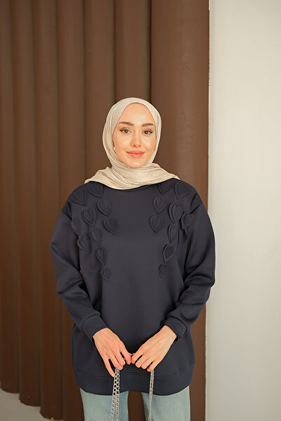 LOCCO Women's Heart Detailed Tunic Navy Blue