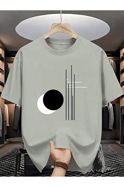 Flow touch تي شيرت هلال هندسي تجريدي مطبوع