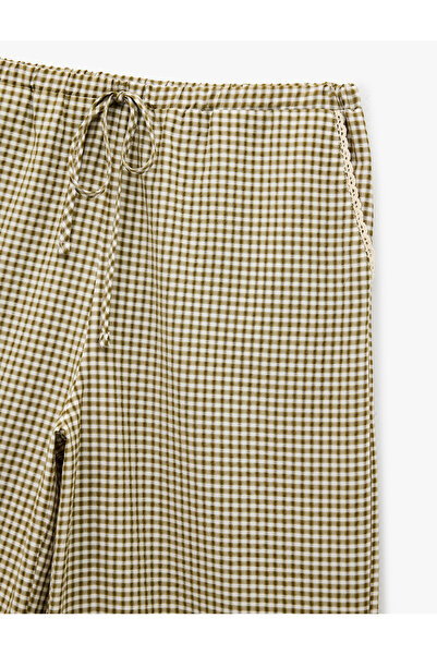 Koton Comfortable Fit Pocketed Tie-Waist Poplin Checkered Pajama Bottoms