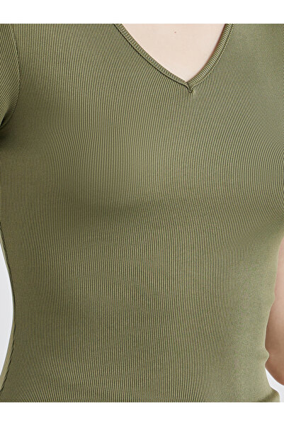 Take Two By Styli Women Olive V Neck Fitted T-Shirt