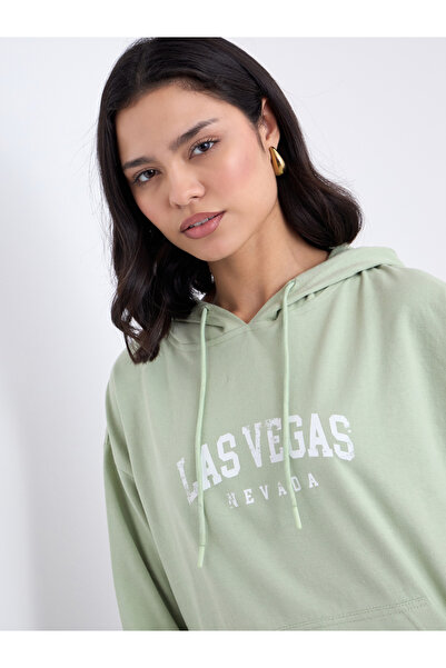 Styli Green Slogan Print Regular Fit Hoodie