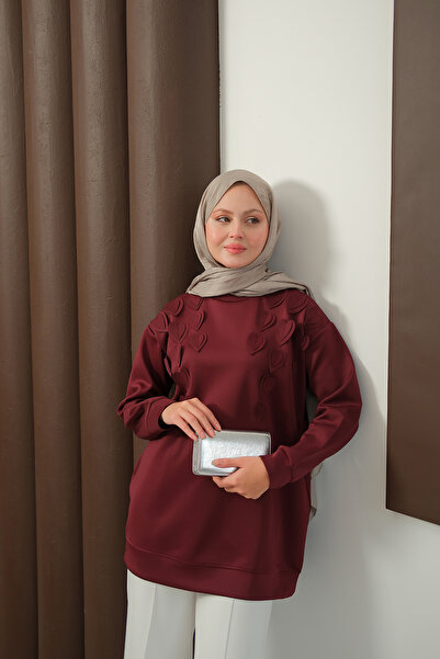 LOCCO Women's Heart Detailed Tunic Burgundy