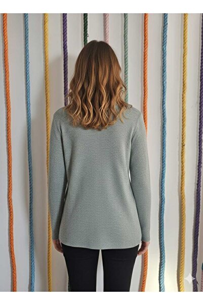 HOFY 1246 Large Size V-Neck Ribbed Knit Fabric Blouse