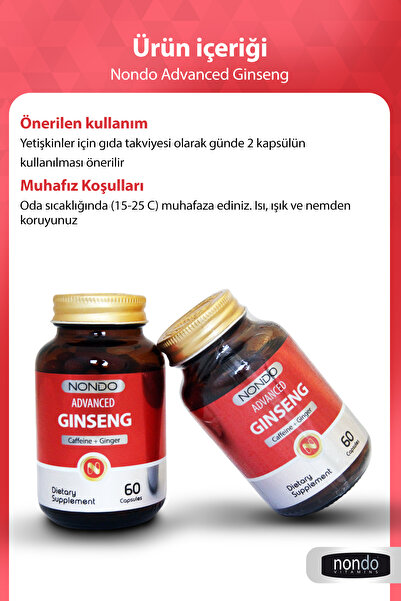 Nondo Ginseng 60 Kapsül ( Panax Ginseng, Kafein, Kore Ginsengi, Koenzim Q10 )