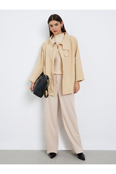 Styli Beige Longline Utility Trench Jacket