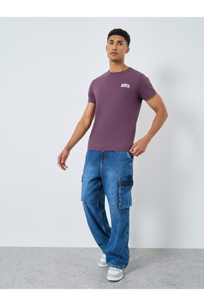 Styli Men Purple Embroidered Chest Logo T-Shirt