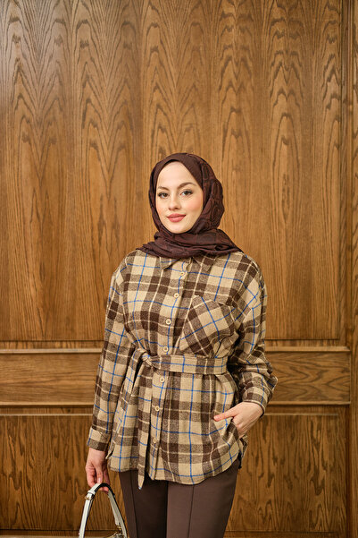 LOCCO Women's Plaid Pattern Shirt Brown