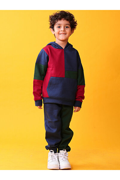 Anthrilo By Styli Kids Color Block Fleece Hoodie and Joggers Set