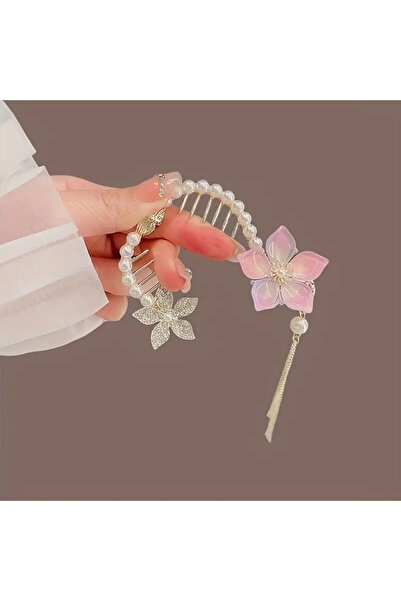 Shehlaa Shiny Stone Flower Model Pink Bun Hairpin, Ponytail Hairpin, Stylish, Gift