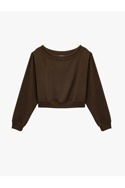 Koton Viscose Blend Boat Neck Off-The-Shoulder Long Sleeve T-Shirt