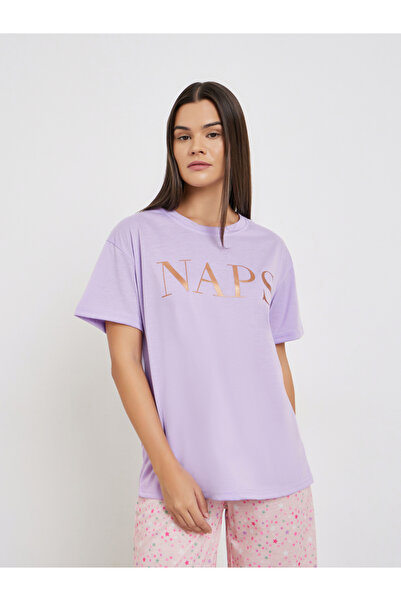 Styli Foil Print Dropped Shoulder T-Shirt and Star Print Pyjama Set