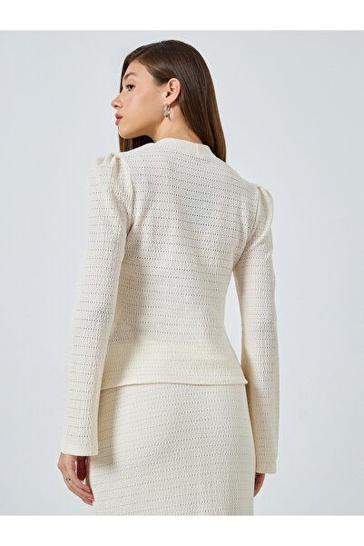 Styli Off White Textured Knit Top with Long Sleeves
