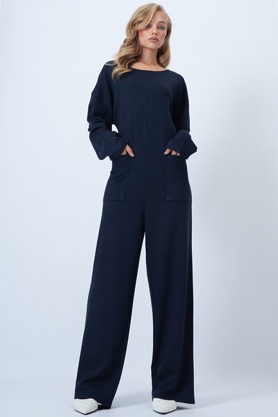 VAGGON Crew Neck Zippered Comfortable Cut Jumpsuit