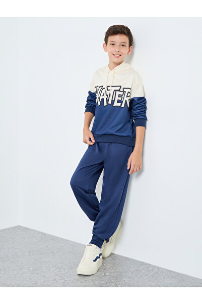 Styli Boys Blue Color Block Hoodie and Joggers Set