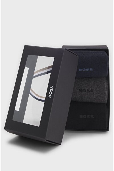 BOSS Men's Soft and Breathable Cotton Long Black Socks 50558589-963