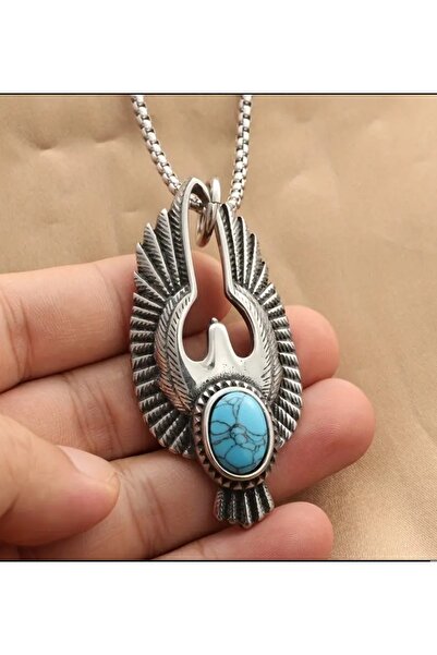 ORGANICYOU Yiwushi Retro Men's Turquoise Pendant Titanium Hip-Hop Jewelry