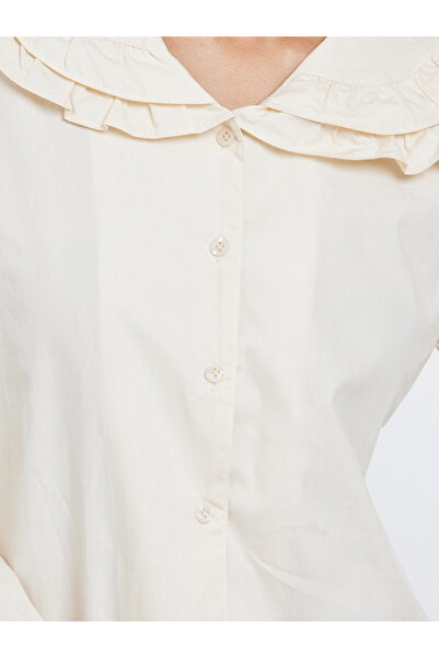 Styli Beige Ruffle Peter Pan Collar Shirt