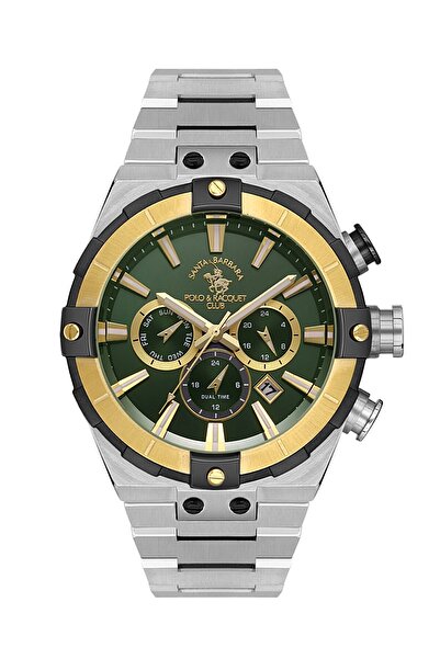 Santa Barbara Polo & Racquet Club ساعة يد رجالية بسوار فضي من الفولاذ من SBPC...