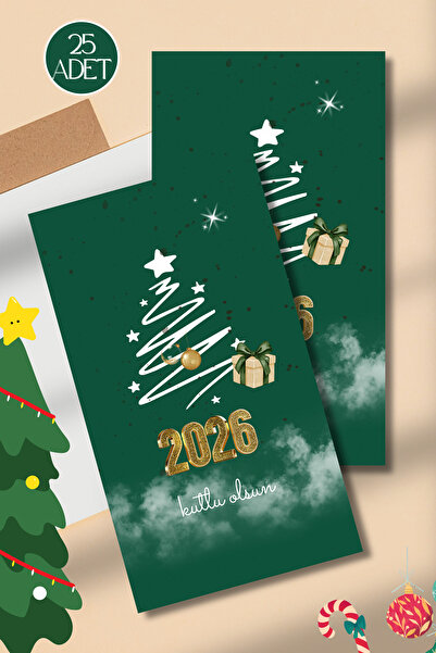pnkycrco Yılbaşı Yeni Yıl Noel Temalı Tebrik Kartı Hediye Kartı Kartpostal 25...