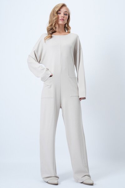 VAGGON Crew Neck Zippered Comfortable Cut Jumpsuit