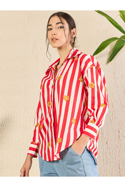 Uptownie By Styli Red Striped Long Sleeve Shirt