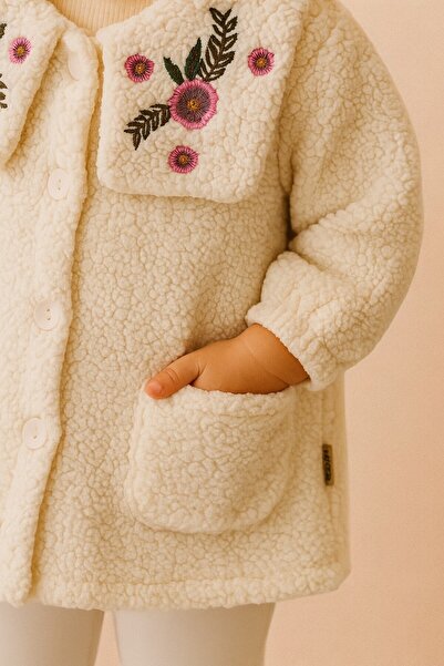 eradkids Baby Girl Floral Embroidered Plush Jacket – Soft Textured, Warm Keeping