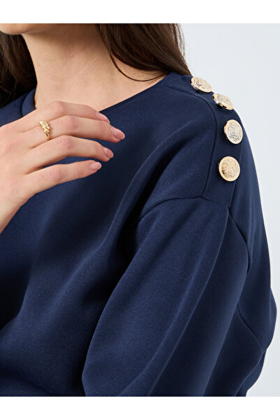 Styli Navy Blue Regular Fit Sweatshirt with Shoulder Buttons