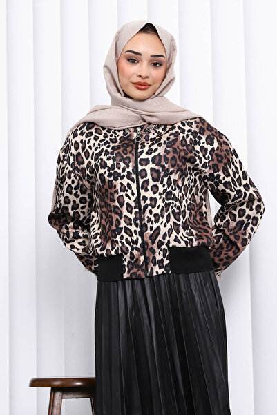 İmajButik Black Leopard Patterned Jacket Skirt Suit
