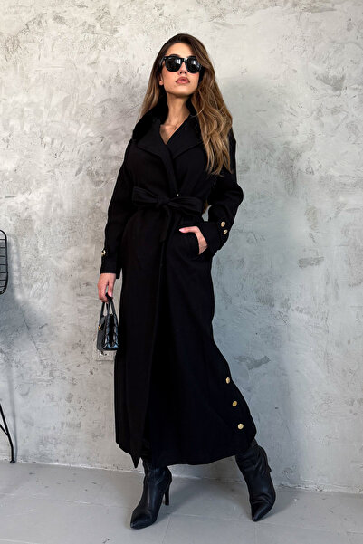 ModaPlaza Women's Collar Fur Long Cashmere Coat 99693