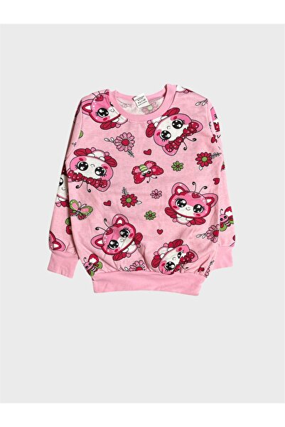 ALİŞ KİDS Girls' Cotton Fleece-Lined Pink Butterfly Flower Patterned Long Sleeve Winter Pajamas Set