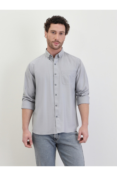 Styli Solid Oxford Regular Fit Spread Collar Shirt