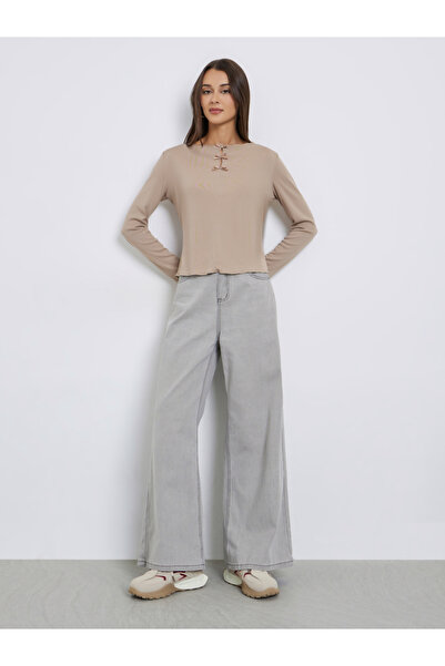 Styli Beige Bow-Detail Long Sleeve T-Shirt