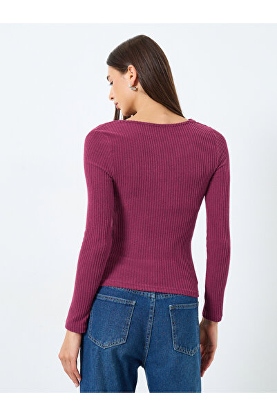 Take Two By Styli Burgundy Draped Neck Ribbed Top
