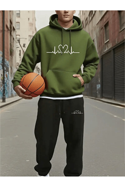 Flow touch طقم بدلة رياضية بغطاء للرأس بتصميم نبضات القلب