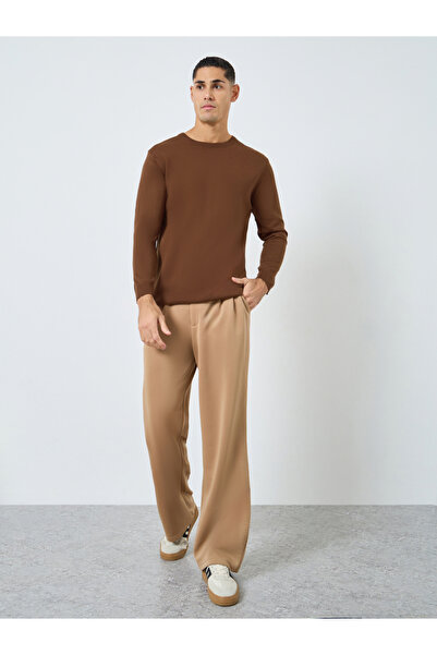 Styli Men Brown Knitted Long Sleeve Sweater