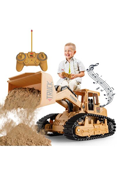 KidProtect Buldozer Super Realist Telecomanda Copii PowerTrack Dozer, 1:18, Tractiune 4 x 4, Galben