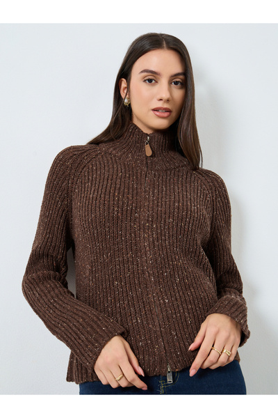 Styli Brown Regular Fit Multi Yarn Cardigan