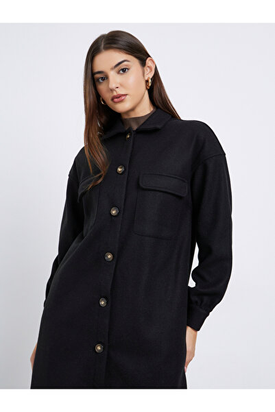 Styli Black Oversized Wool Like Midi Coat